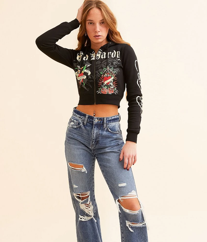 Rose Skull Cropped Hoodie