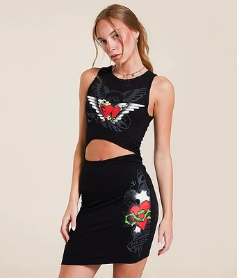 Ed Hardy Wings Cut-Out Mini Dress