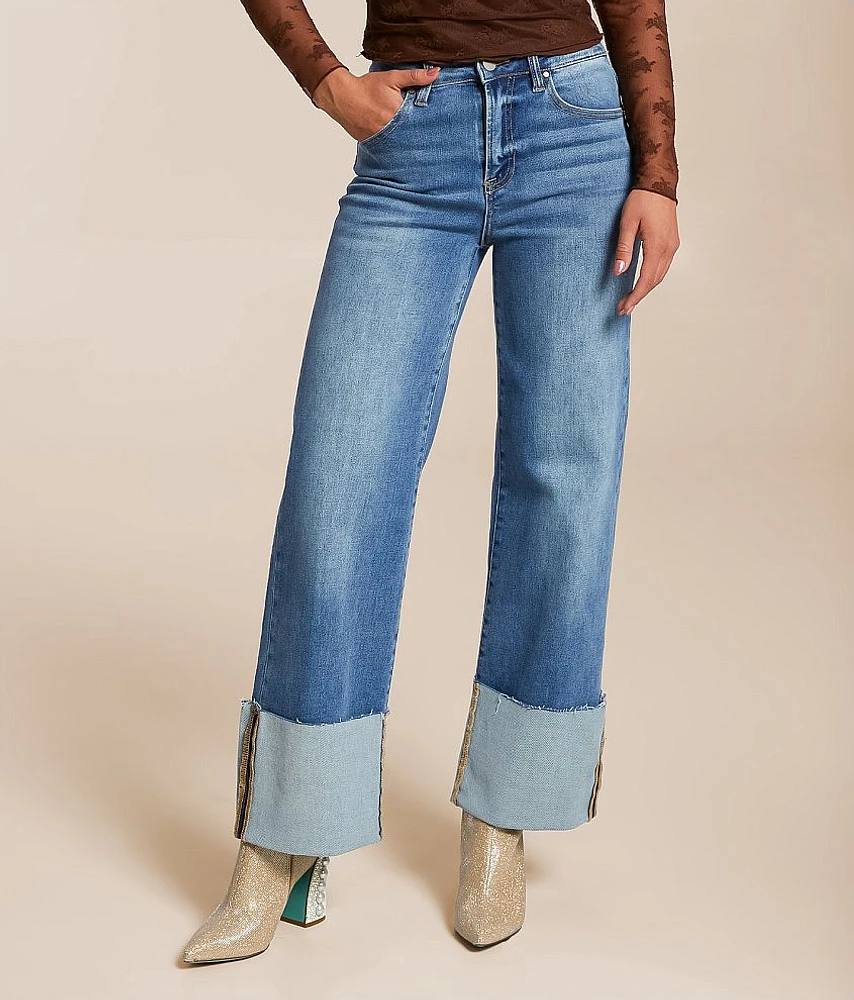 High Rise Wide Leg Stretch Cuffed Jean