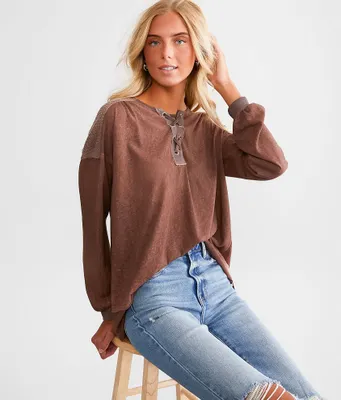 BKE Pieced Lace-Up Top