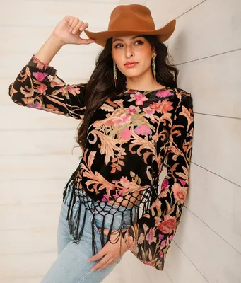 Sterling & Stitch Velvet Fringe Top