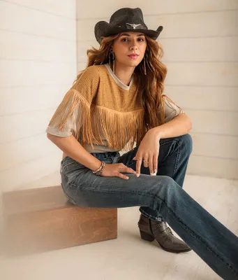 Sterling & Stitch Rhinestone Fringe Top
