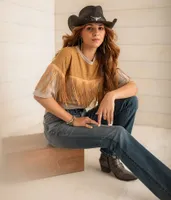 Sterling & Stitch Rhinestone Fringe Top