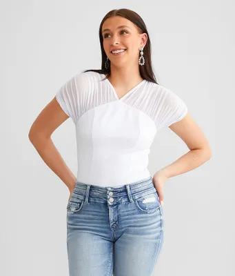 red by BKE Ruched Mesh Top