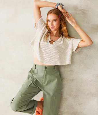 33 Coastal Open Weave Boxy Cropped Top