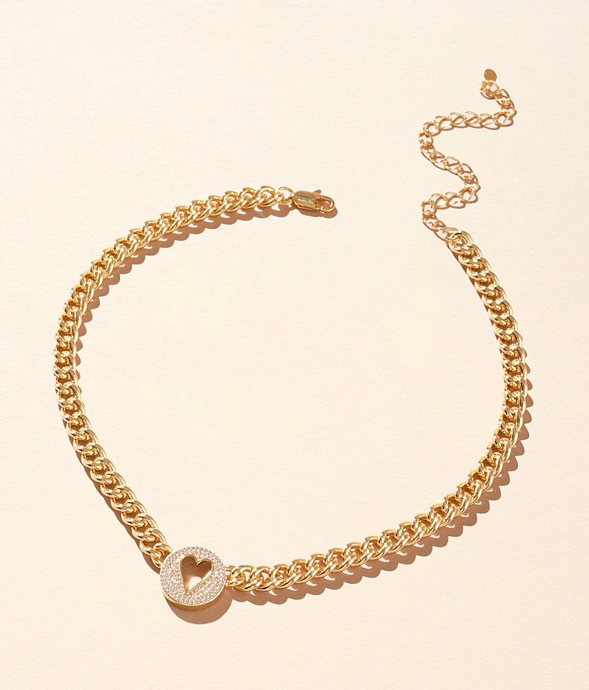 Pave Heart Chain Necklace