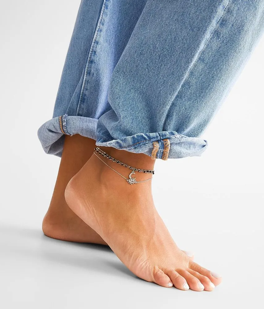 boutique by BKE 3 Pack Celestial Ankle Bracelet Set