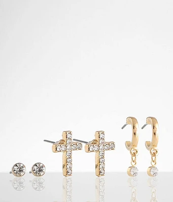 BKE Glitz 3 Pack 18k Gold Plated Stud Earring Set