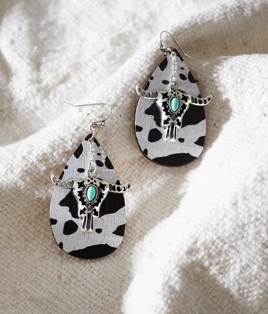 Cow Print Wood Drop Earring
