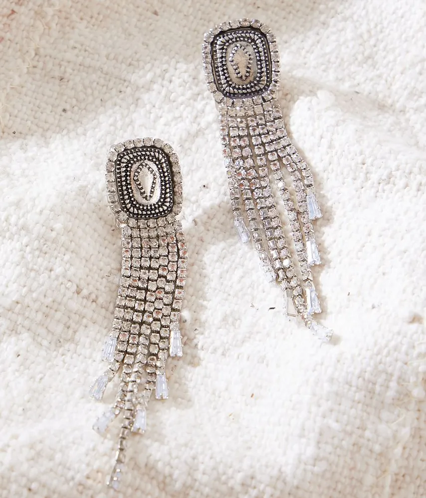 Rhinestone Fringe Statement Earring