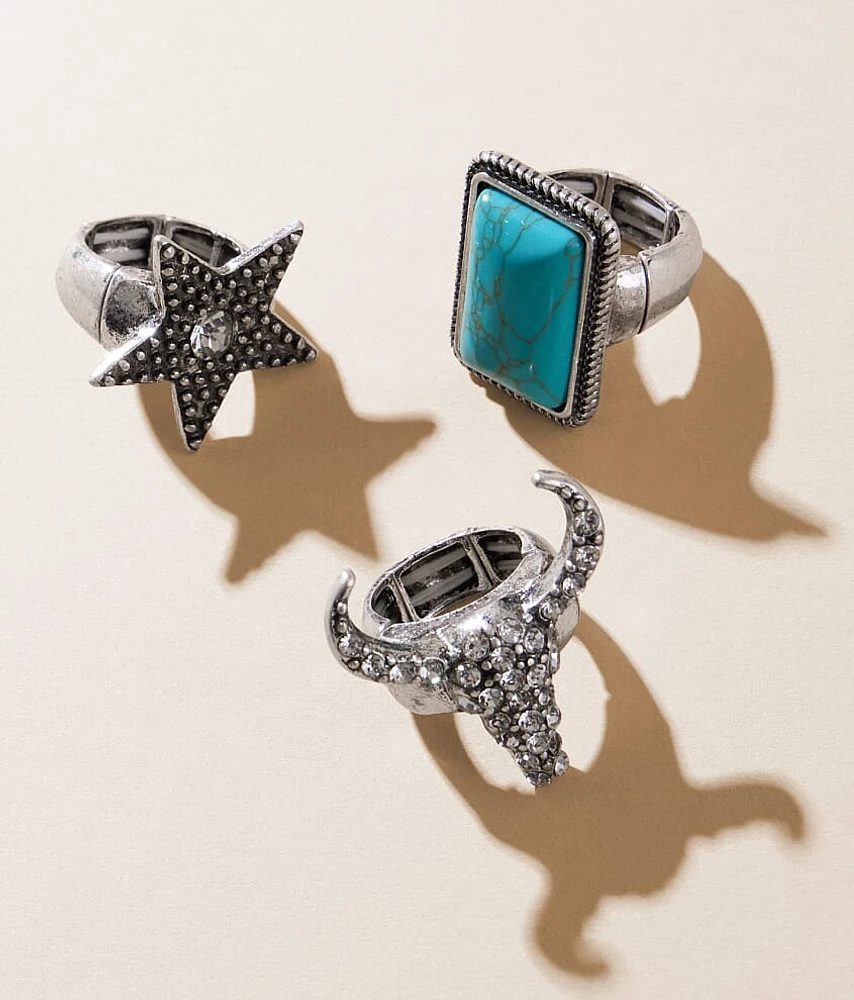 3 Pack Western Statement Ring Set