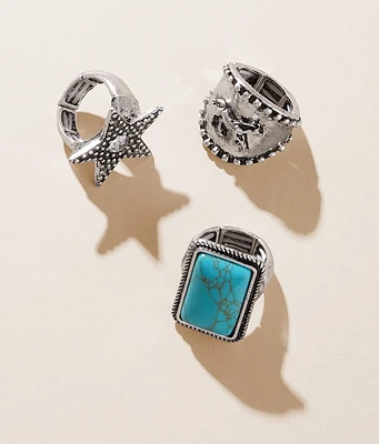 Sterling & Stitch 3 Pack Western Statement Ring Set