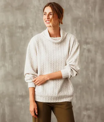 Buckle Black Funnel Neck Textured Pullover