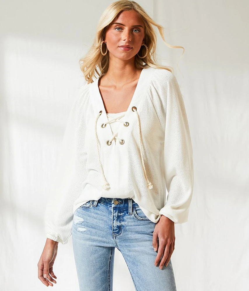 Textured Lace-Up Top