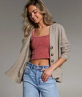 BKE Raw Edge Ribbed Cardigan