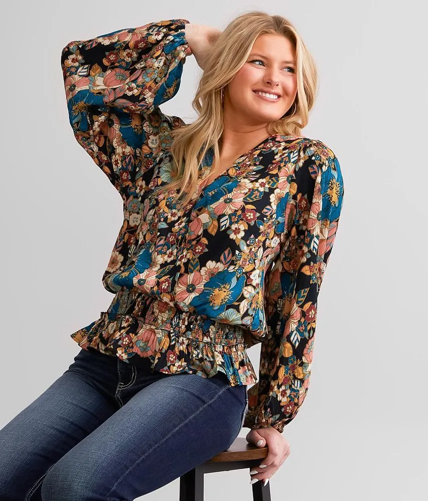 Surplice Floral Crinkle Top
