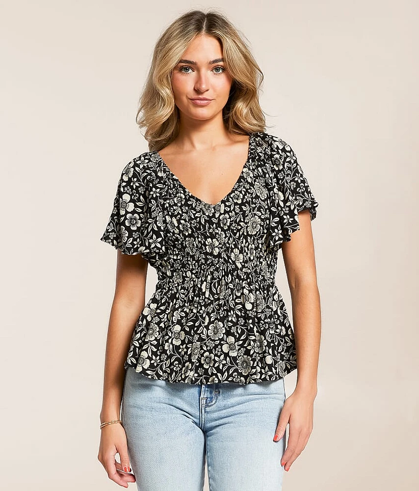 Angie Floral Smocked Peplum Top