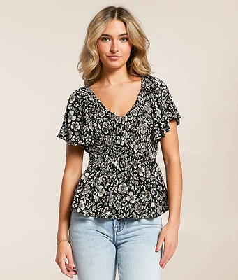 Angie Floral Smocked Peplum Top