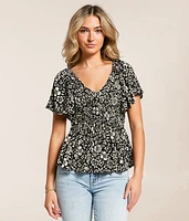 Angie Floral Smocked Peplum Top