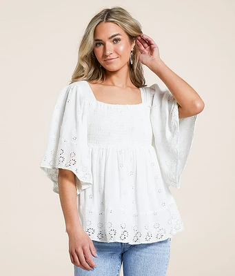 Angie Smocked Floral Eyelet Top