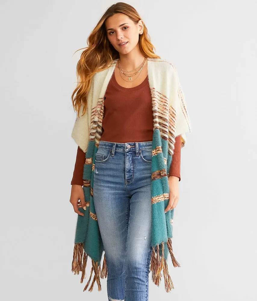 Striped Eyelash Cardigan Sweater - One Size