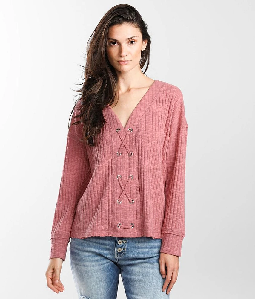BKE Ribbed Lace-Up Top