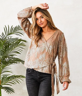 Willow & Root Sequin Wrap Tie Top