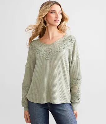 Daytrip Crochet Applique Waffle Knit Top