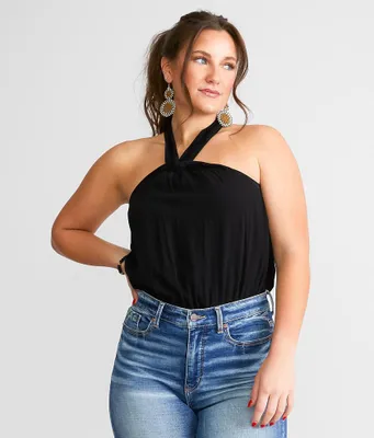Eyeshadow Twisted Halter Tank Bodysuit