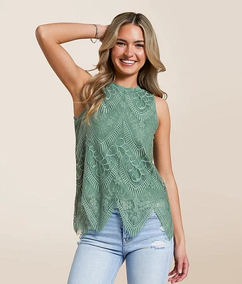 Daytrip Eyelash Lace High Neck Tank Top
