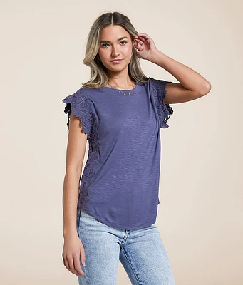 Daytrip Floral Crochet Trim Top