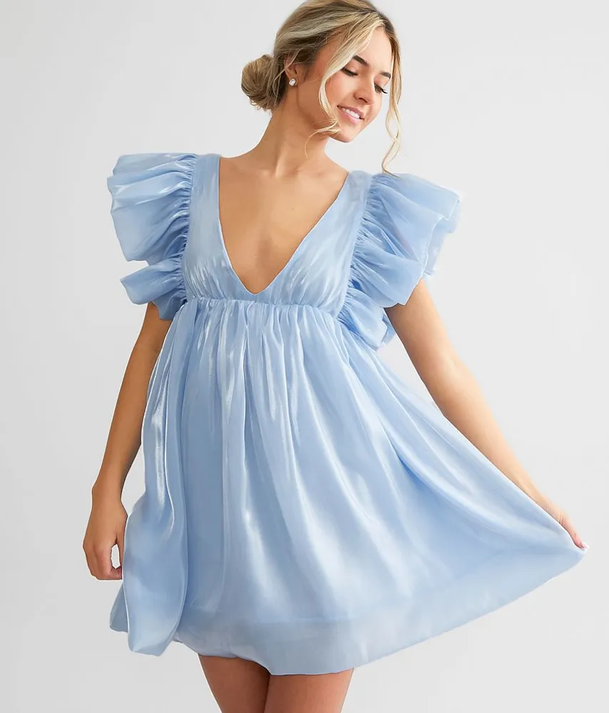 Deep V-Neck Sheen Mini Dress