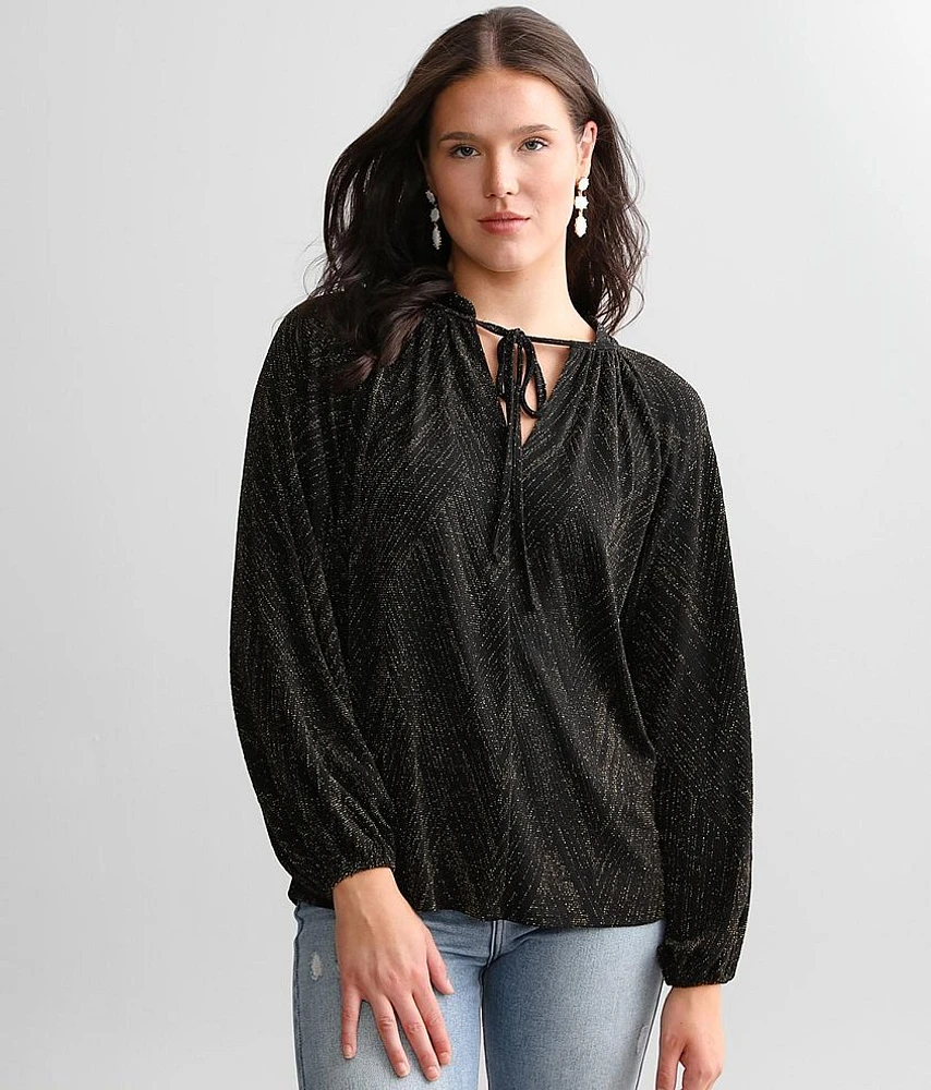 Buckle Black Metallic Front Tie Top