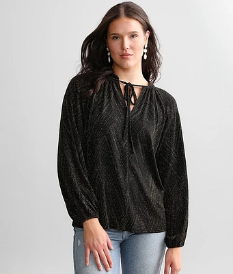 Buckle Black Metallic Front Tie Top