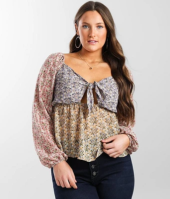 Daytrip Floral Chiffon Keyhole Top