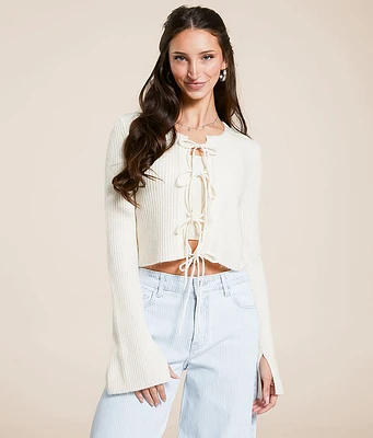 TIC TOC Front Tie Heathered Cardigan Sweater