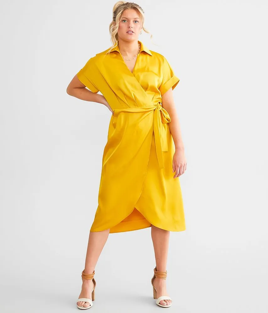 red by BKE Satin Wrap Midi Dress