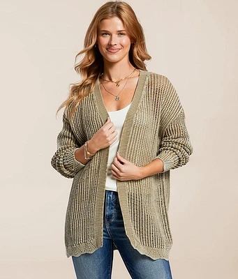 BKE Washed Pointelle Cardigan Sweater
