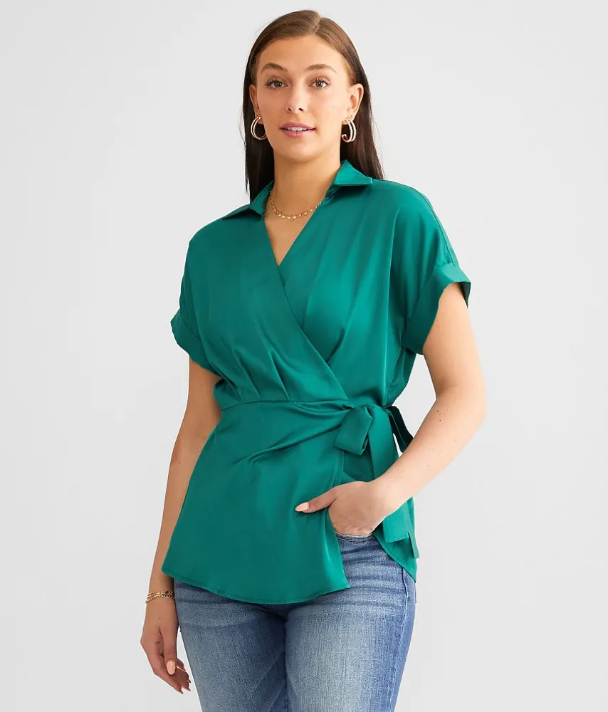 Satin Surplice Tunic Top