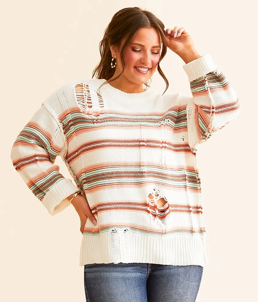 Destructed Mix Striped Sweater