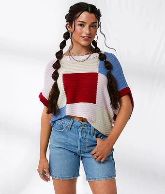 33 Coastal Checkered Dolman Cropped Sweater