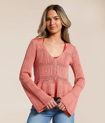 Lumiere Pointelle Peplum Cardigan Sweater