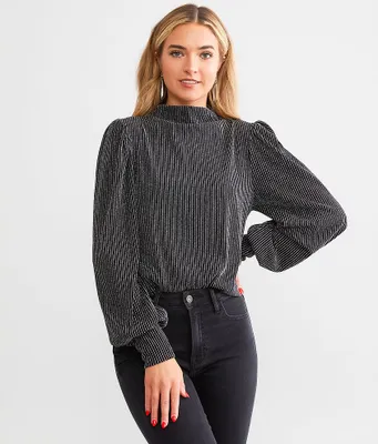 red by BKE Mock Neck Sparkle Top