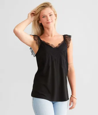 Daytrip Eyelash Lace Trim Tank Top