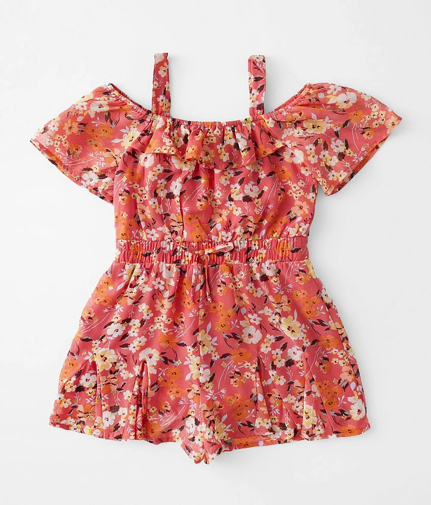 Girls - Foiled Floral Chiffon Romper