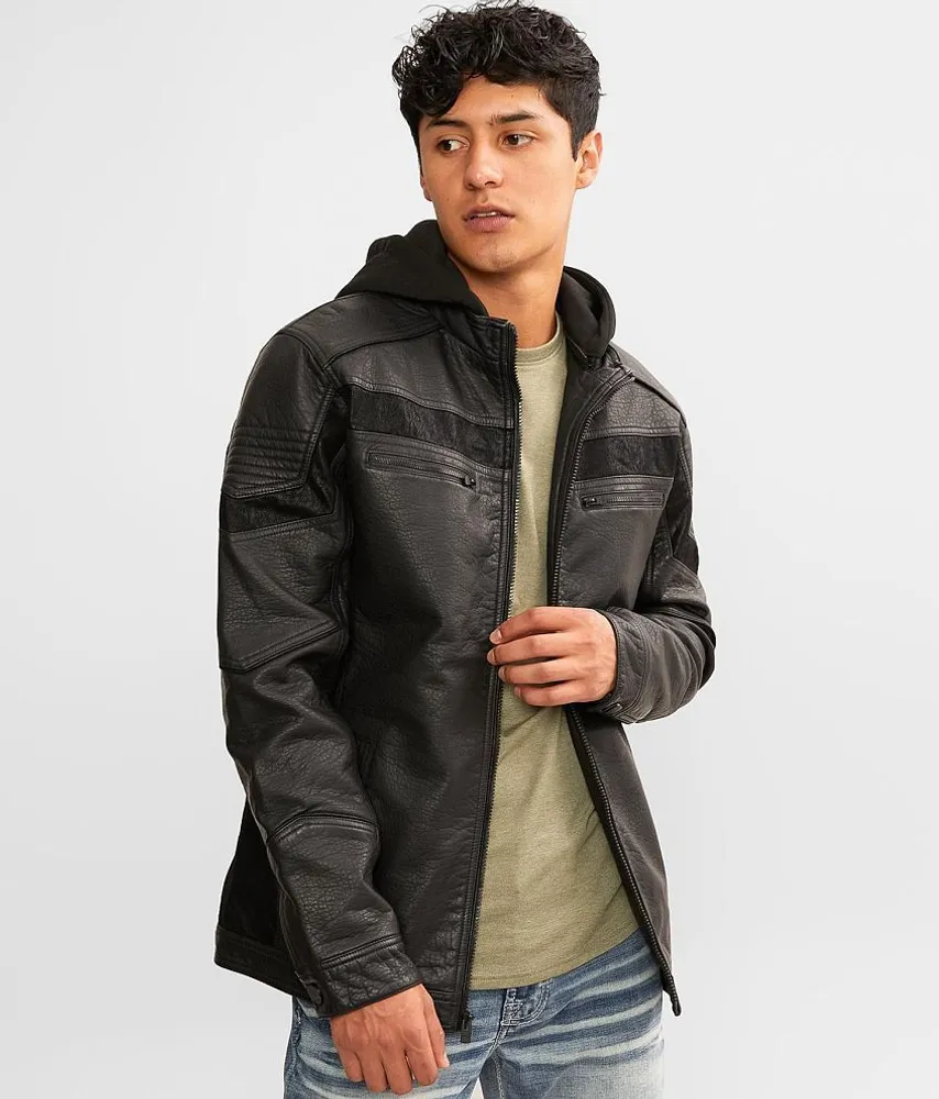 Faux Leather Hooded Jacket