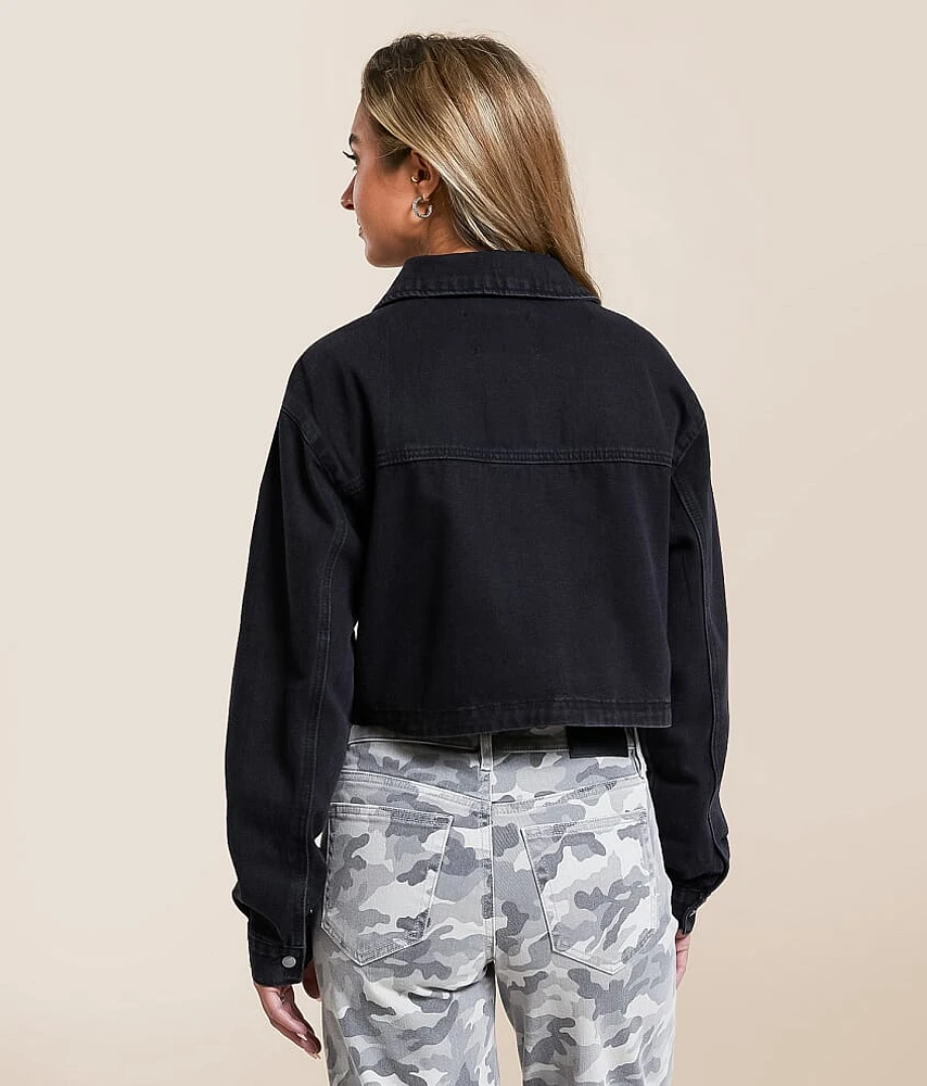 Rhinestone Cropped Denim Jacket