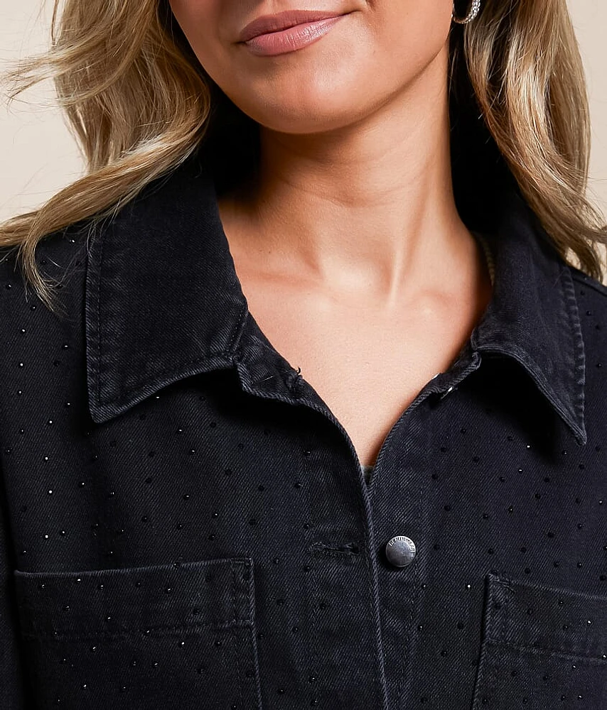 Rhinestone Cropped Denim Jacket