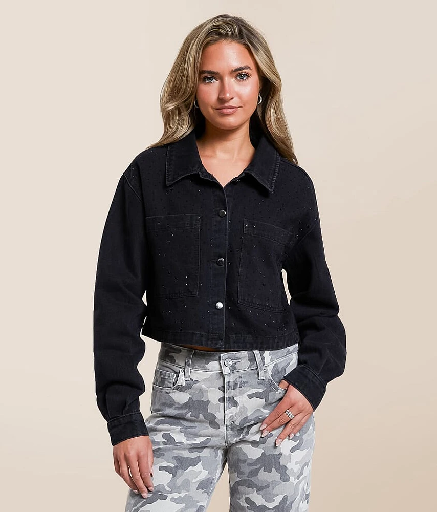 Rhinestone Cropped Denim Jacket