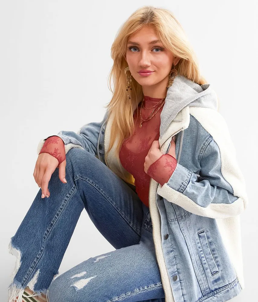 Pieced Sherpa Denim Hooded Jacket
